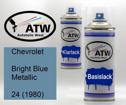 Chevrolet, Bright Blue Metallic, 24 (1980): 400ml Sprühdose + 400ml Klarlack - Set, von ATW Autoteile West.